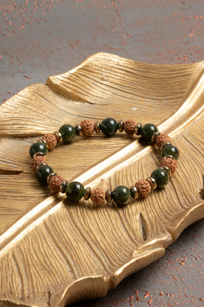 ÇAKRA DOĞAL TAŞ Sertifikalı Doğal Rudraksha, Yeşim ve Hematit Taşı Bileklik