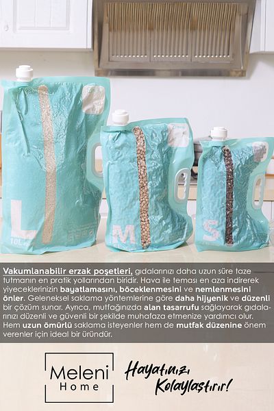 Meleni Home 3 Pack Vacuum Food Storage Bags - Green with Airtight Handles