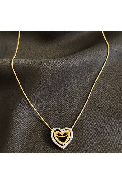 Zeyn Heart Design Gold Steel Necklace