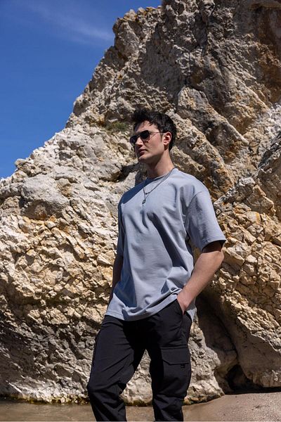 Pobudo Men's Gray Color Oversize Unprinted Basic T-Shirt