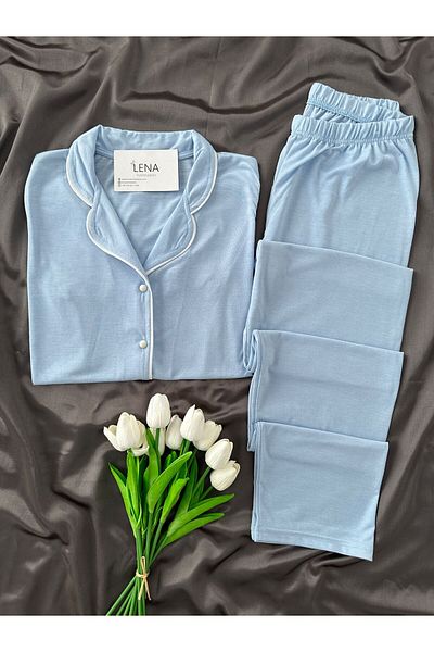 Lena Homewears Set pijama cu mânecă scurtă Lena Yumoş cu detaliu de țevi