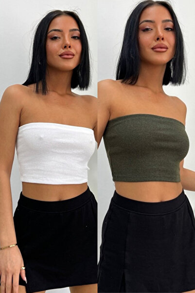 KaSheHa Pack of 2 White Khaki Full Stretchy Seasonal Fabric Strapless Bustier...