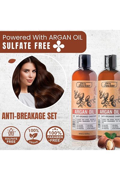 Skin Doctor Argan Oil-Infused Shampoo & Conditioner Set Anti-Breakage,  Ultimate Hair Repair