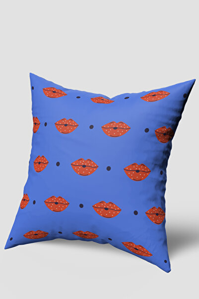 EsnafAli Κάλυμμα μαξιλαριού με μπλε κόκκινο σχέδιο χειλιών