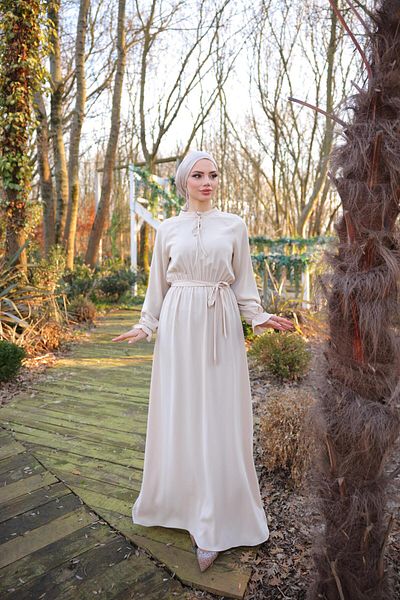 Nissra Ankanoor Ανοιχτό Μπεζ Raglan Φόρεμα με ελαστική μέση Anka255077