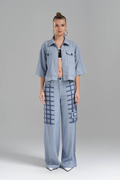 tw3 Γυναικείο ριγέ υφαντό ύφασμα άνετο κοντομάνικο μπουφάν