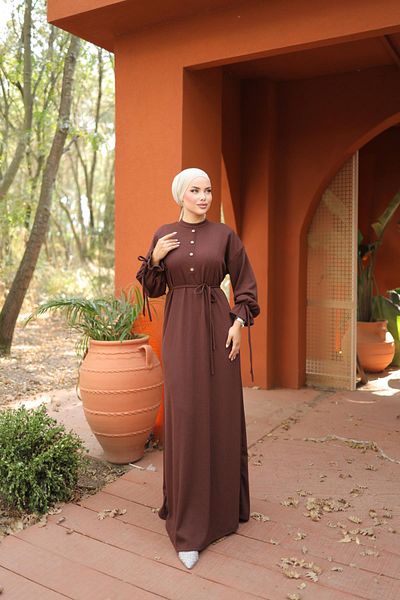 Nissra Πλεκτό φόρεμα Ankanoor Brown Half Placket Twist Anka258066