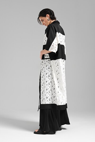 tw3 Γυναικείο μακρύ σχέδιο γιλέκο με λεπτομέρεια από υφαντό ύφασμα