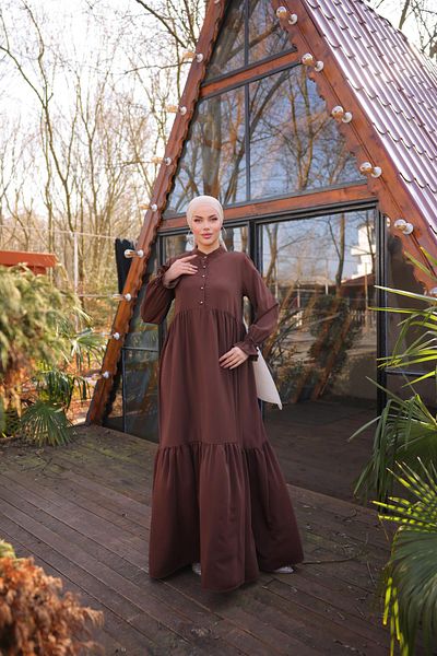 Nissra Ankanoor Bitter Brown Half Patched 3 Layer Hijab Φόρεμα Anka255078