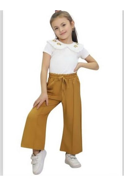 İncilay İncilay 192-03-25 Flower Pattern Pocket Detailed Wide Leg Pants Girl Set 3-7 Years