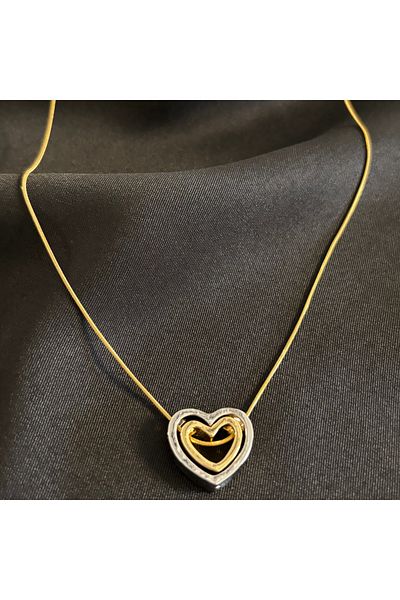 Zeyn Heart Design Gold Steel Necklace