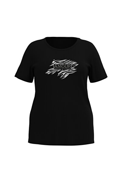 bilcee Жіноча чорна футболка великого розміру з принтом каменю 4067