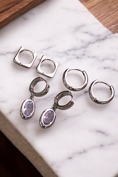 EUROMODA Dropdesigned White Stone Dangle Earrings Hoop Earrings Set of 3