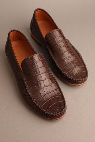 Gondol Loafer clasic din piele naturală pentru bărbați Brown Croco 42 Ttx.284