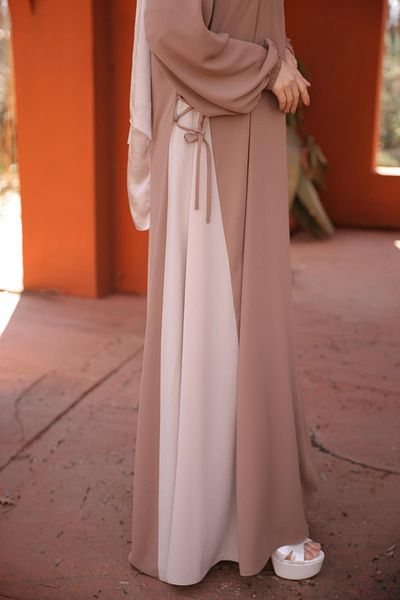 Nissra Ankanoor Light Camel White Garnished Side Garnished Dress Anka 255061