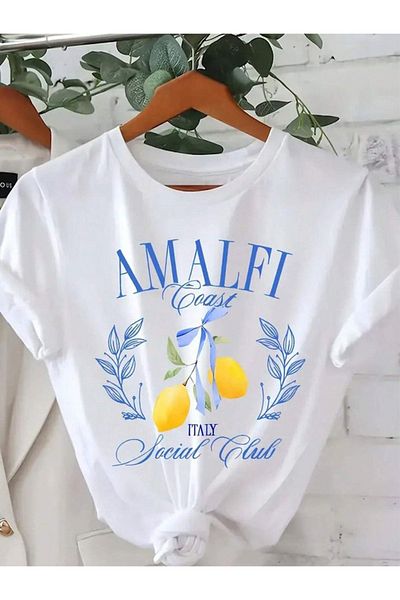 venüsdijital AMALFI COAST ITALY Γυναικείο βαμβακερό μπλουζάκι με στάμπα λεμόνι