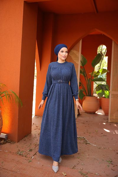 Nissra Ankanoor Navy Blue Robe Buckle Hijab Φόρεμα Anka258027