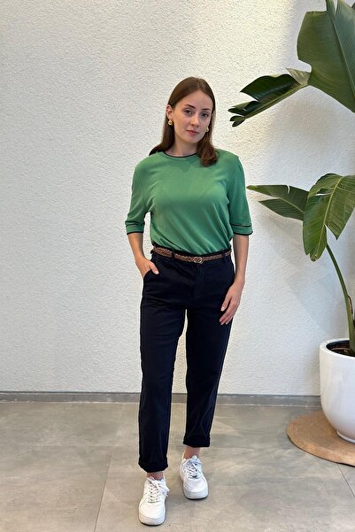 novon Bisiklet Yaka Kontrast Tasarım Premium Merserize Triko - T-Shirt