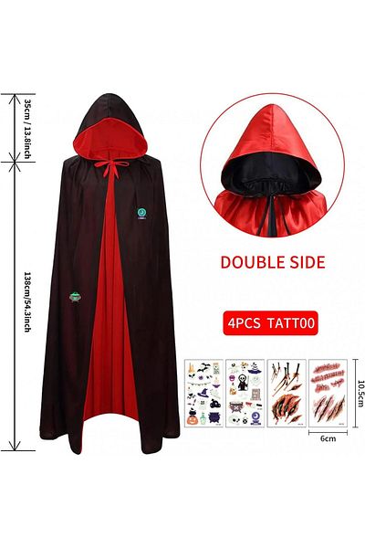 MAXEE STORE Halloween cape set and 4 sheets of Maxee fluorescent stickers, textile, red/black, 173 cm