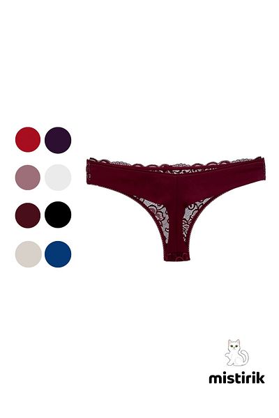 MİSTİRİK Masara Model Lace Soft Fabric String Thong Burgundy Color