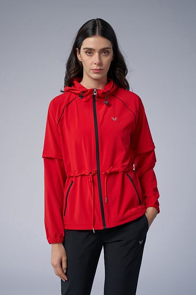 bilcee Women's Red Thin Light Fabric Woven Tracksuit Set 4171