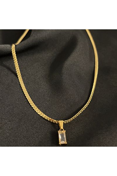 Zeyn Stone Detailed Jeweler Model Gold Steel Necklace