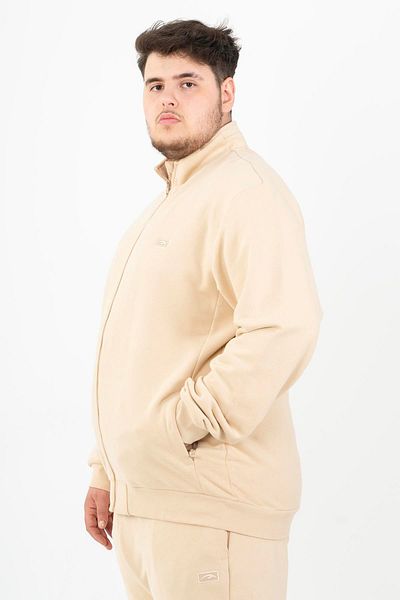 MARATON Plus Size Men's Tracksuit Top - Stand Collar, Raglan Sleeve, Clay Color 22469