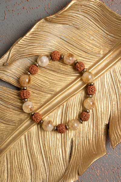 ÇAKRA DOĞAL TAŞ Sertifikalı Doğal Sitrin, Hematit ve Rudraksha Taşı Bileklik