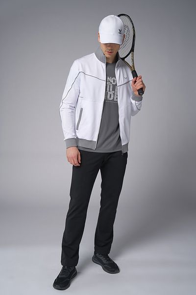 bilcee Men's White Stand Collar Cotton Tracksuit Set 3972