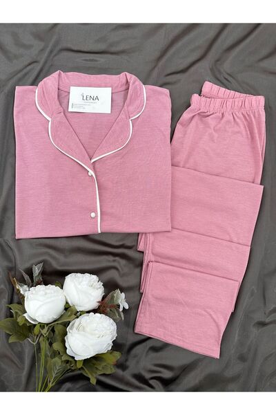 Lena Homewears Set pijama cu mânecă scurtă Lena Yumoş cu detaliu de țevi