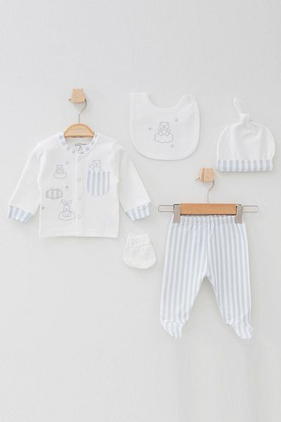Aziz Bebe Cloud Patterned 5-Piece Baby Hospital Outfit Set