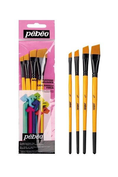Pebeo Multi-Purpose Side Cut 4 Brush Set Set9 Synthetic Bristle Suitable for Aqueous Acrylic and Oil Painting