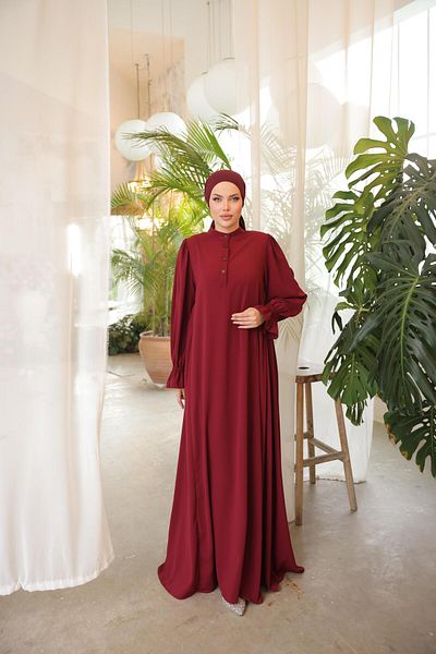 Nissra Ankanoor Claret Red Half Placket Side Gathered Anka255073