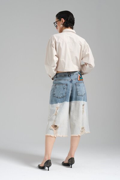 tw3 Kadın Yıkama Detaylı Tasarım Bermuda Şort