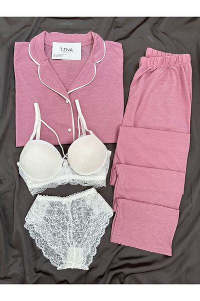 Lena Homewears Lena Underwear Yumoş Piping Detailed Short Sleeve Pajama Set