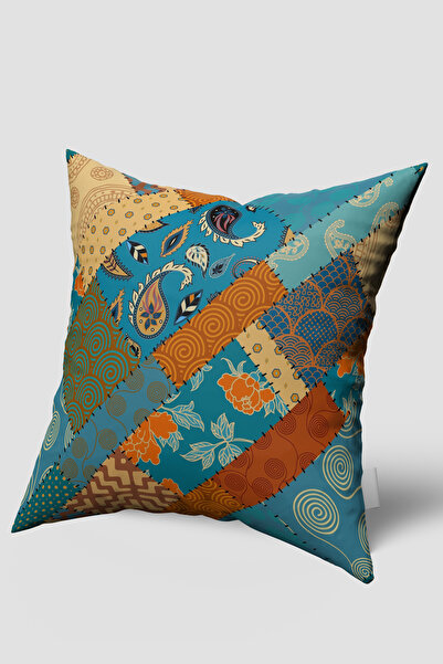 EsnafAli Mavi Krem Vintage Desenli Kırlent Kılıfı