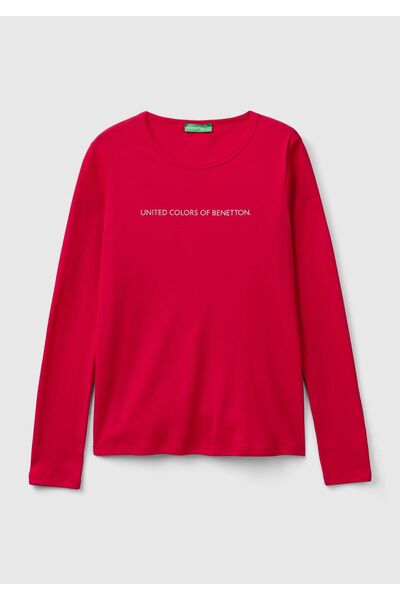 Benetton Women's Crew Neck Lettered T-Shirt