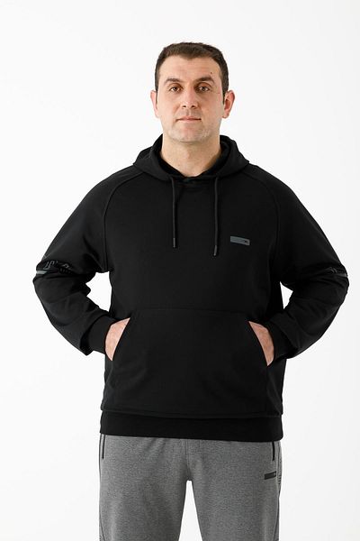 MARATON Plus Size Men's Hooded Long Sleeve Black Sweatshirt 19615