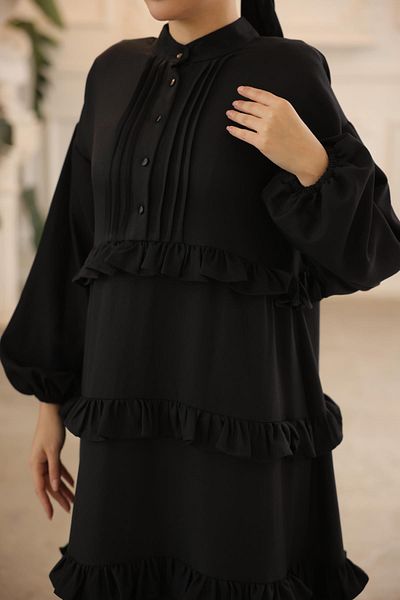 Nissra Ankanoor Black Ruffled Casual Dress Anka 255067