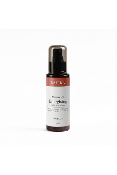 Radika Aromatherapy Masážny olej, energizujúci masážny olej, 100% čistý, organický, prírodný, 100 ml