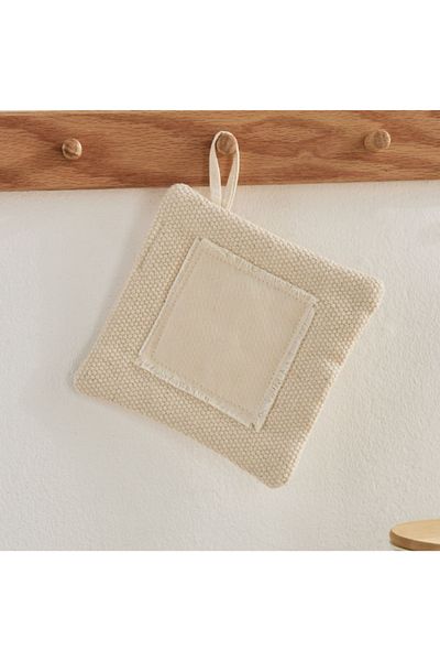 Home Box Bella Woven Cotton Square Small Potholder with Canvas Patch - 15 cm