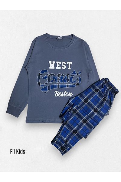 Fil Kids Boy's 100% Cotton West Cost Six Plaid Anthracite Long Sleeve Pajamas