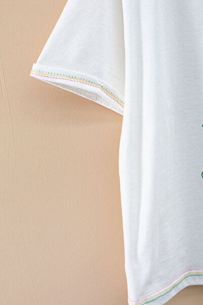 Cansın Mini Ecru Patterned T-Shirt and Long Cut Skirt for Girls 20070