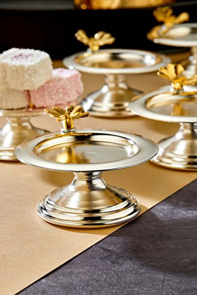 Turkco Decorative Metal 6-Piece Turkish Delight Bowl, Coffee Side Presentation Set - Butterfly Detail