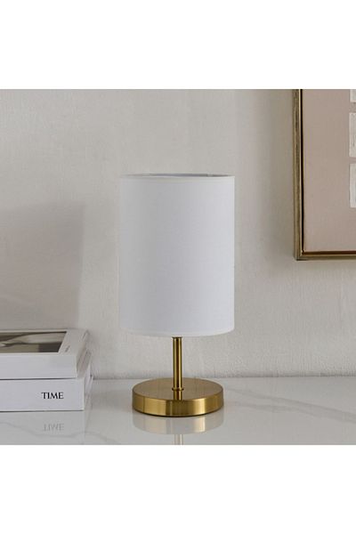 Home Box Glen Metal Table Lamp with Linen Shade - 15x15x30 cm