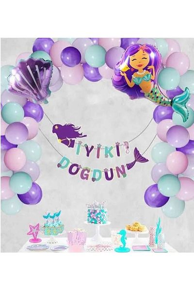 Laviyosa Mermaid Balloon for Girl Kids Birthday Party Set Ornament with Mermaid Banner