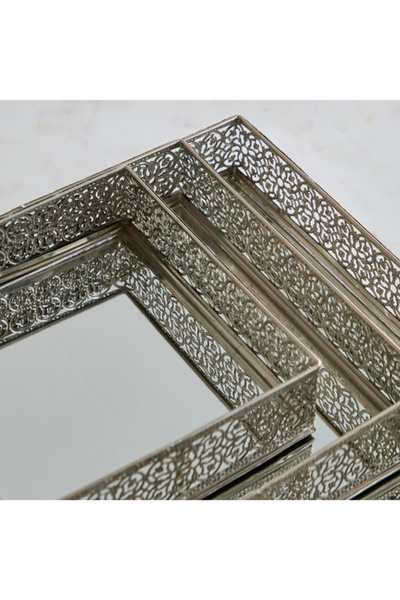 Home Box Milo 3-Piece Metal Square Perforated Mirror Tray Set