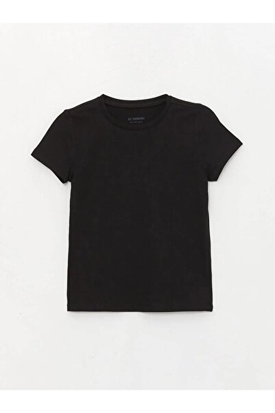 LC Waikiki LCW Kids Siyah Bisiklet Yaka Basic Kısa Kollu Kız Çocuk Tişört