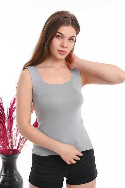 HayalGecesi Gray Battal, Small Size Seated Thick Strap Tank Top and Serious Tank Top Knitwear