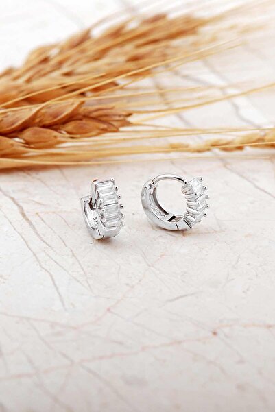 Sümer Telkari Baget Taşlı Rodyumlu Gümüş Mini Halka Çocuk Küpe 7285